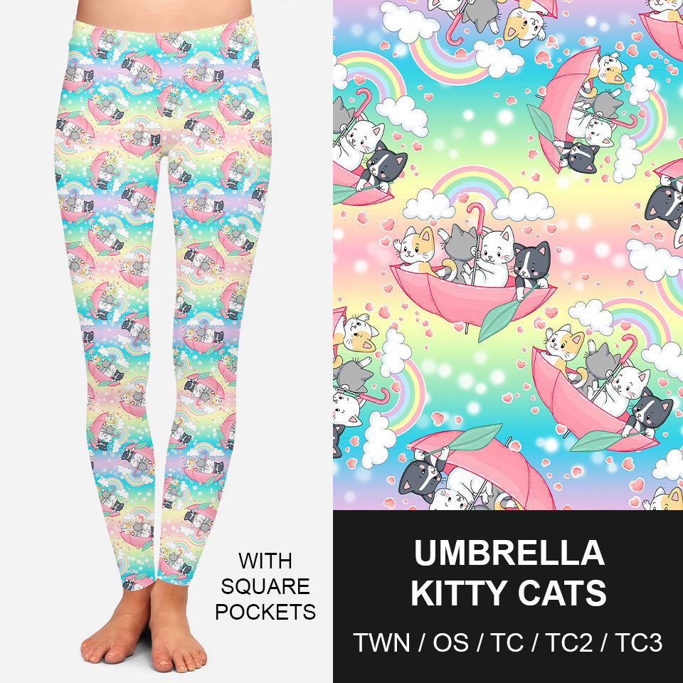 RTS - Umbrella Kitty Cat Capri Leggings w/ Pockets