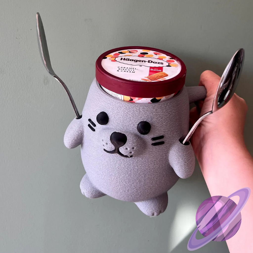 GREY SEAL- 3D PRINTED ICE CREAM PINT HOLDER