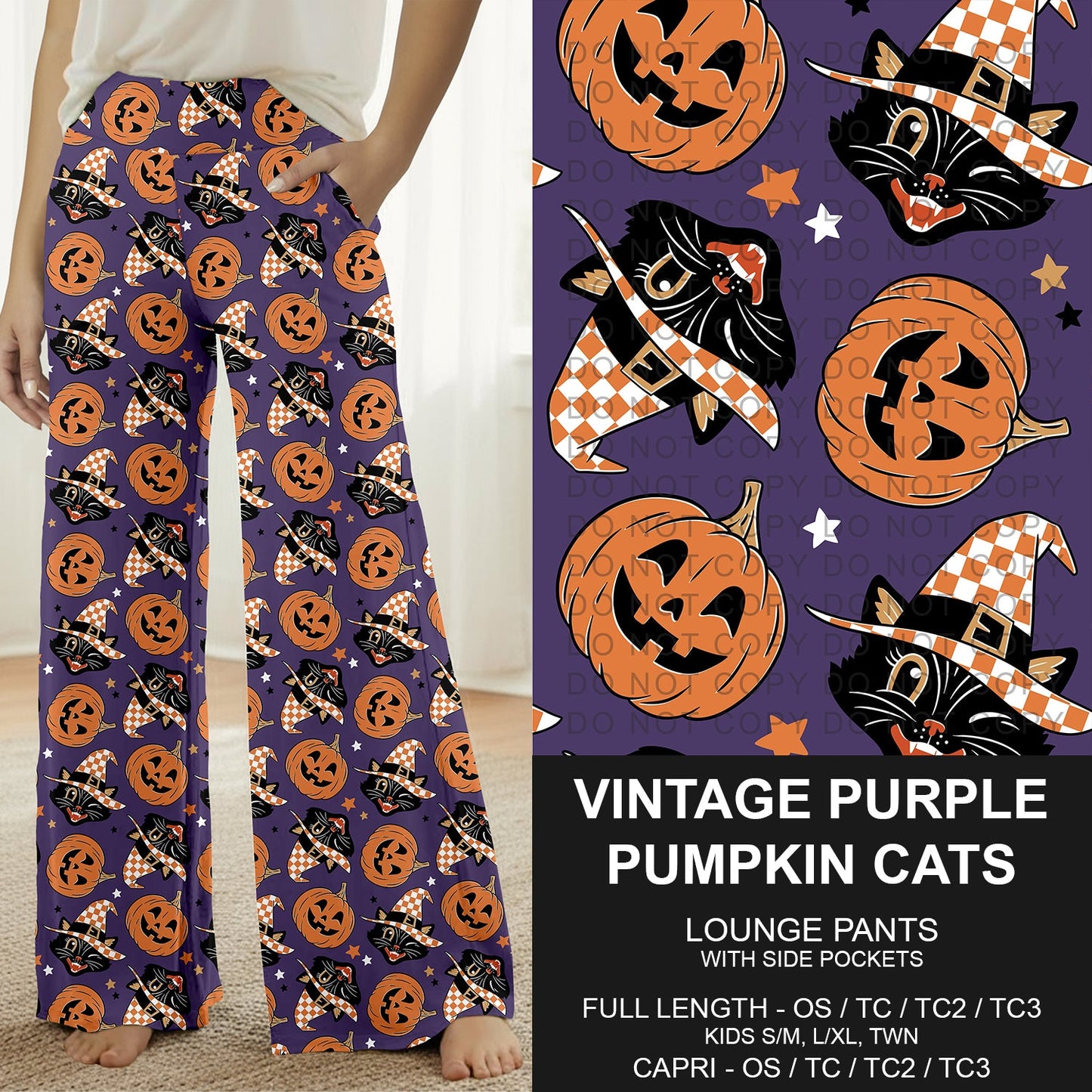 B295 - Preorder Vintage Purple Pumpkin Cats Lounge Pants (Closes 6/14. ETA: late Aug.)