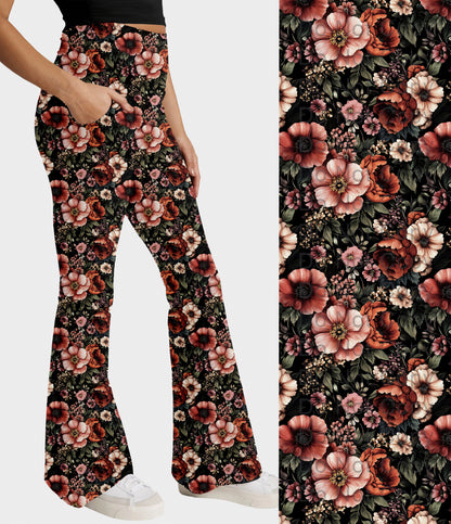 RTS - Vintage Blooms Flare Leggings w/ Pockets