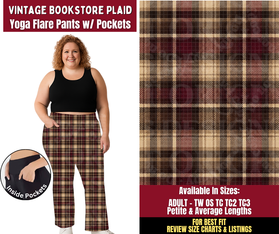 Preorder! Closes 8/24. ETA Nov. Vintage Bookstore Plaid Yoga Flare Pants l