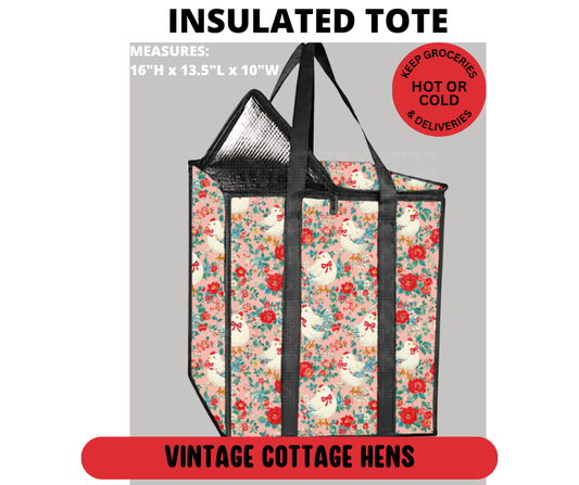 Vintage Cottage Hens Insulated Tote
