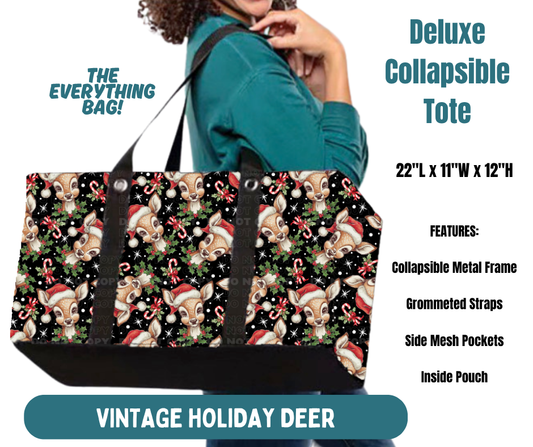 Preorder! Closes 8/13. ETA Nov. Vintage Holiday Deer Collapsible Tote