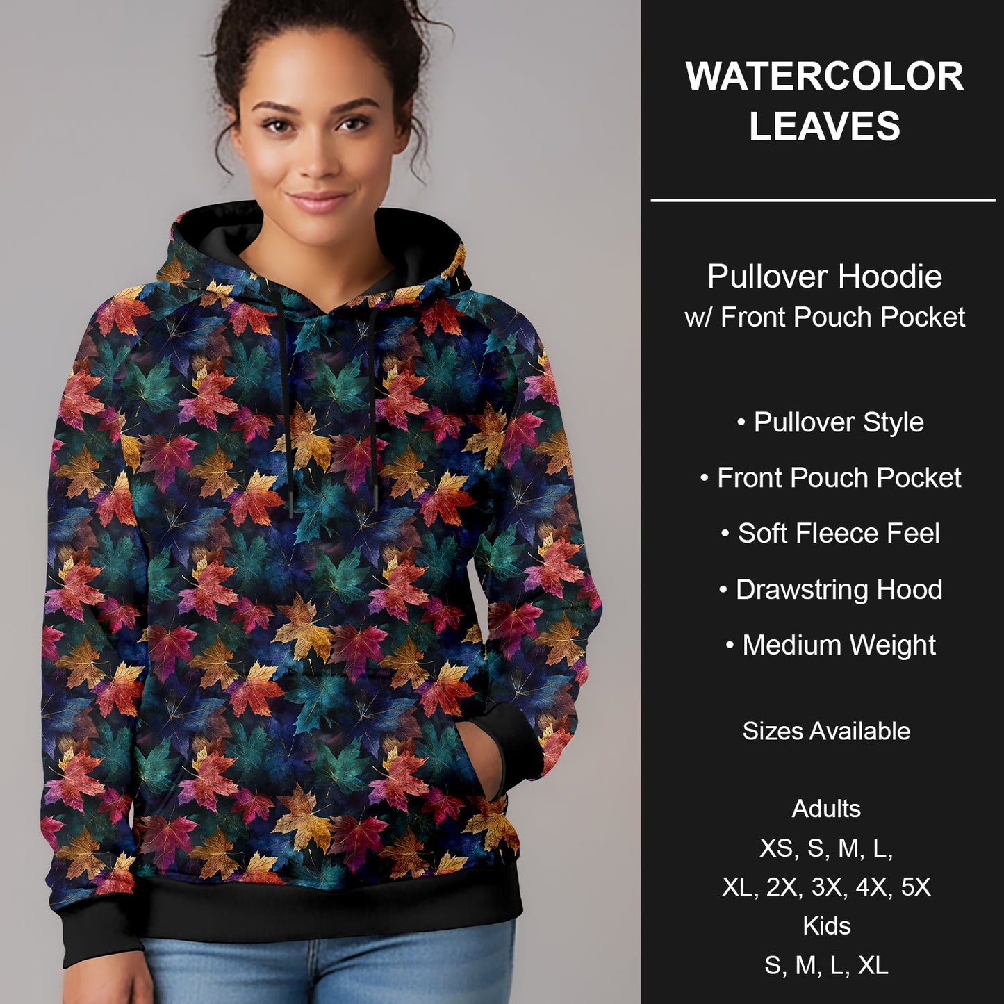 B299 - Preorder Watercolor Leaves Pullover Hoodie (Closes 7/12. ETA mid Sept.)