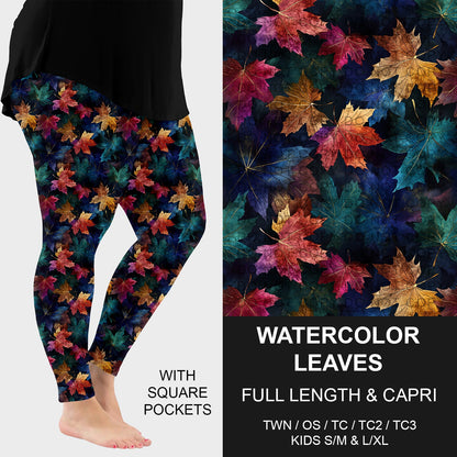 B299 - Preorder Watercolor Leaves Leggings w/ Pockets (Closes 7/12. ETA: mid Sept.)
