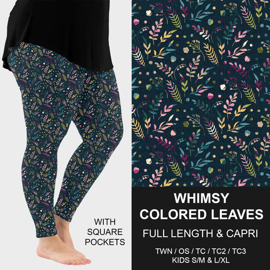 B309 - Preorder Whimsy Colored Leaves Leggings w/ Pockets (Closes 8/23. ETA: late Oct.)