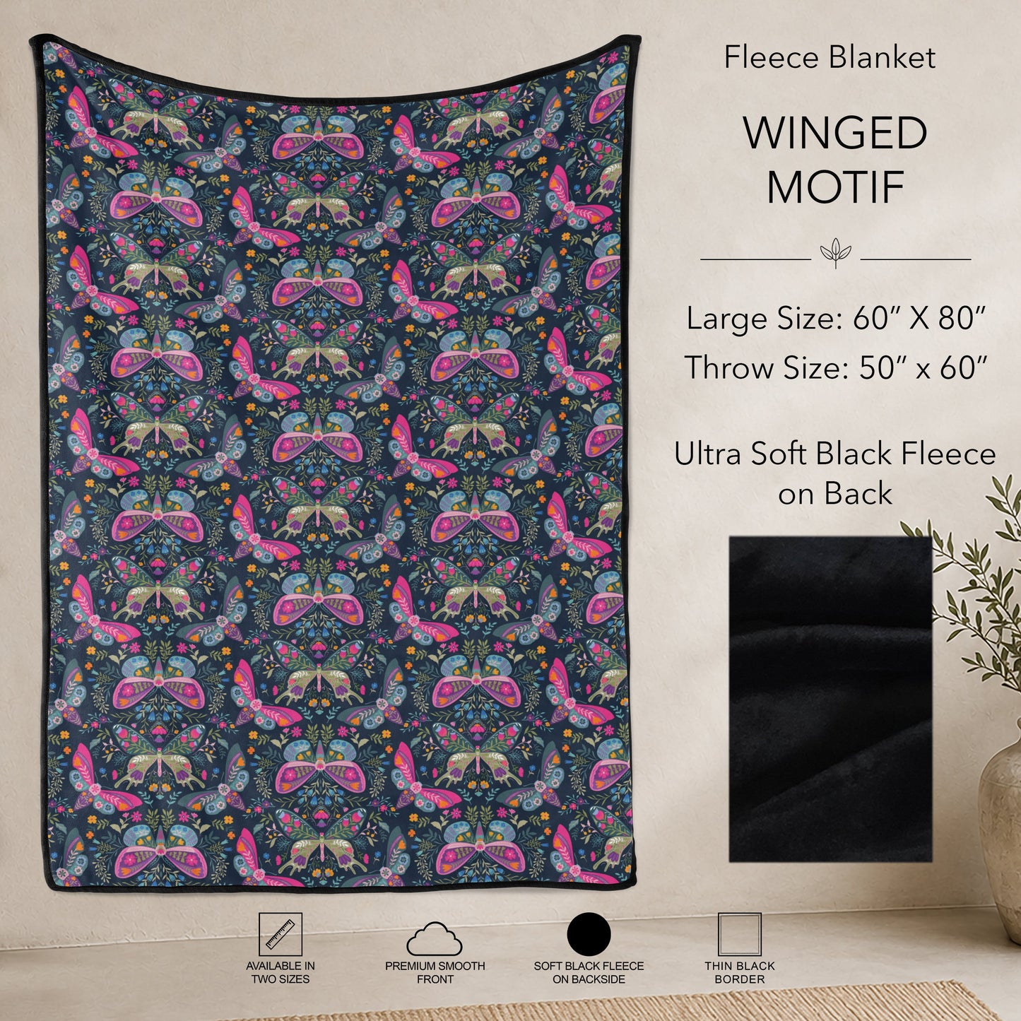 B304 - Pre-Order Winged Motif Fleece Blanket (Closes 7/31. ETA: early Oct)