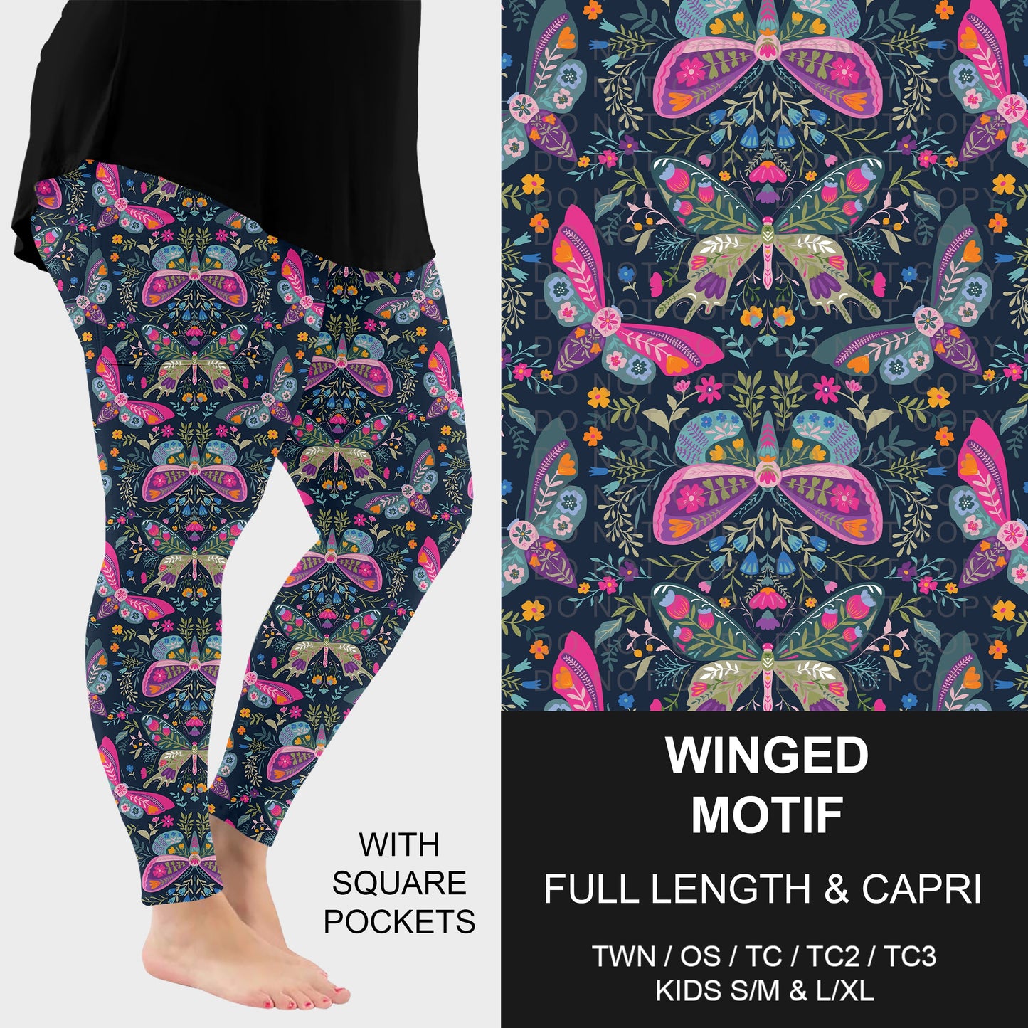 B310 - Preorder Winged Motif Leggings w/ Pockets (Closes 8/30. ETA: late Oct.)