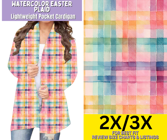 Watercolor Easter Plaid Pocket Cardigan