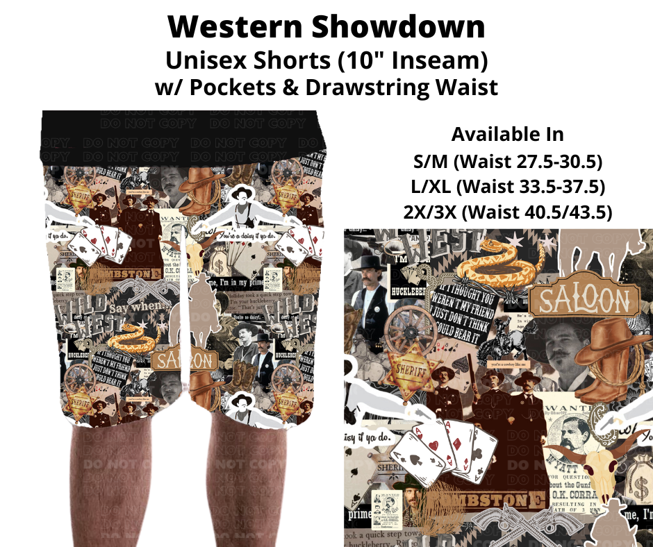 Preorder! Closes 11/27. ETA Feb. Western Showdown Unisex Shorts