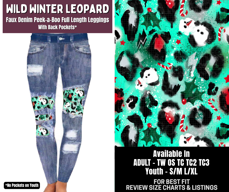 Preorder! Closes 9/14. ETA Dec. Wild Winter Leopard Full Length Faux Denim Peekaboo