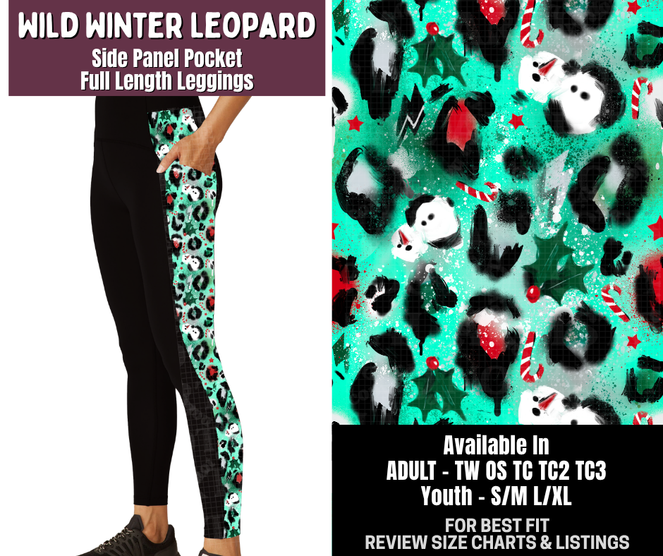 Preorder! Closes 9/14. ETA Dec. Wild Winter Leopard Side Panel Pocket Full Length Leggings