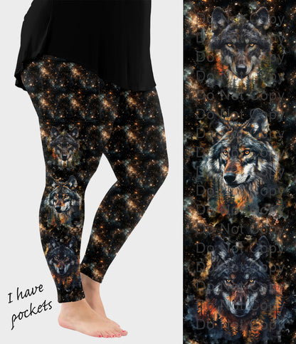 RTS - Wolf Trio Side Design Leggings with Pockets