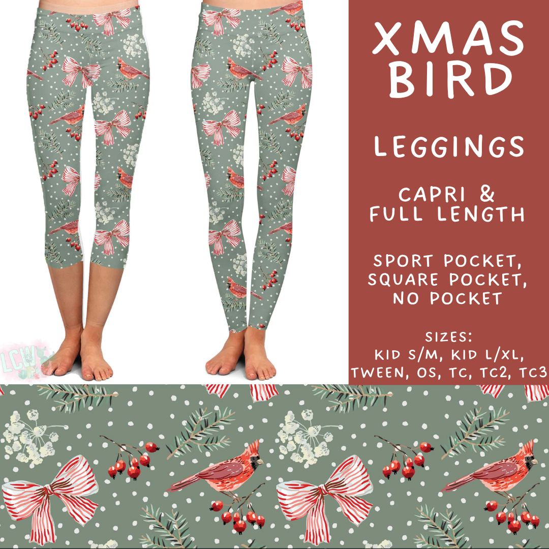 Batch #595 - Christmas Spirit 2 - Closes 10/7 - ETA early Dec - Xmas Bird Full and Capri Length Leggings