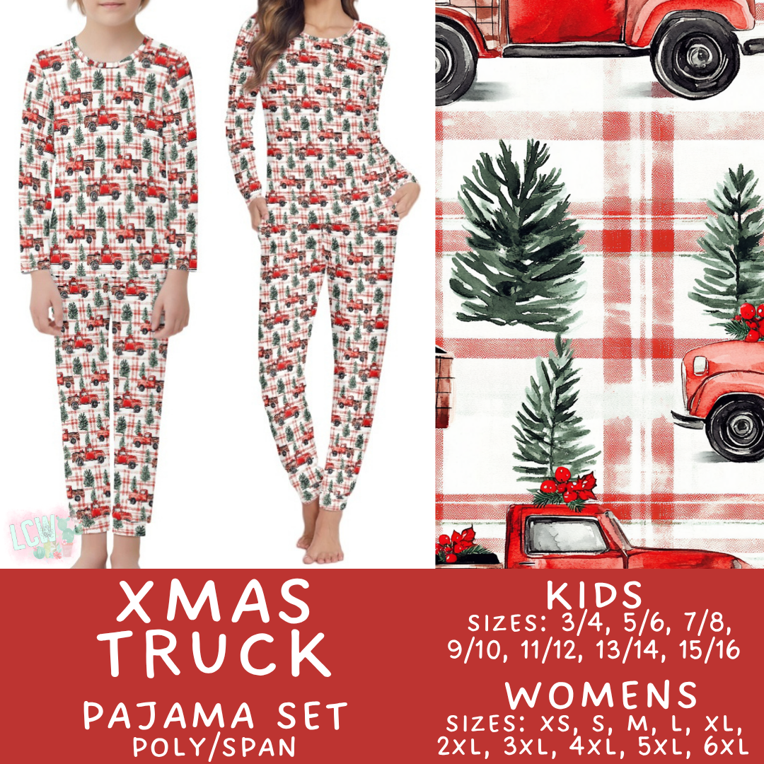 Batch #584 - Christmas Family Pajamas - Closes 9/11 - ETA mid Nov - Xmas Truck Womens & Kids Pajama Set