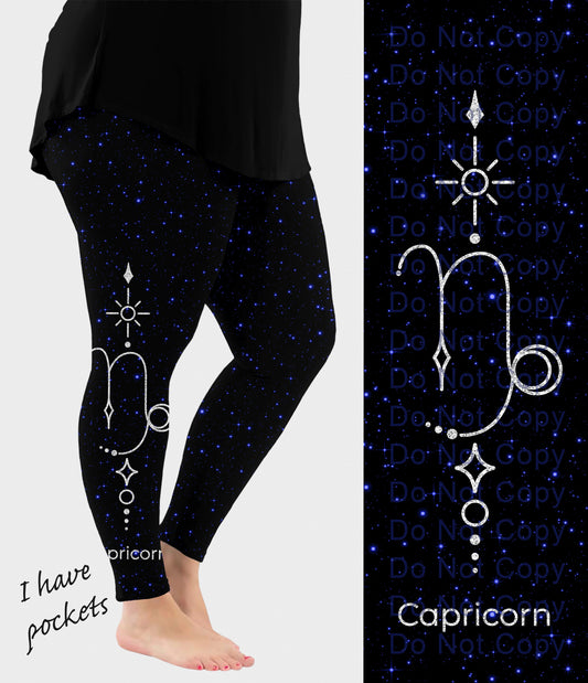 RTS - Capricorn Zodiac Sign Side Design Leggings w/ Pockets