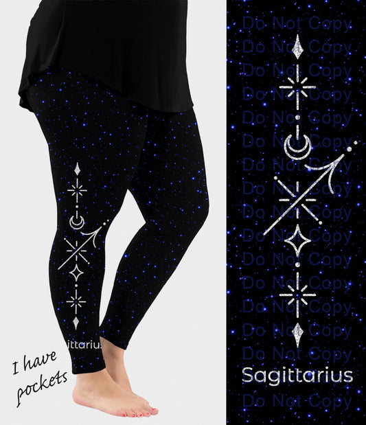 RTS - Sagittarius Zodiac Sign Side Design Leggings w/ Pockets