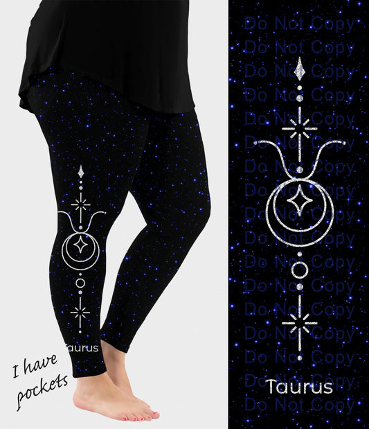 RTS - Taurus Zodiac Sign Side Design Leggings w/ Pockets