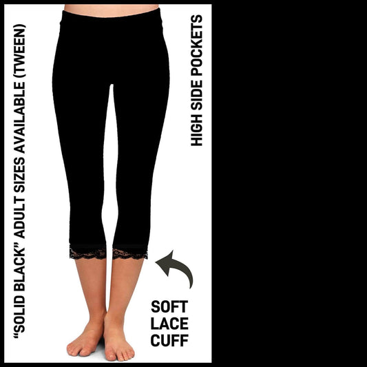 LC2C - Solid Black Lace Cuff Capris with Pockets - Preorder Closing 4/21 ETA: Mid-June
