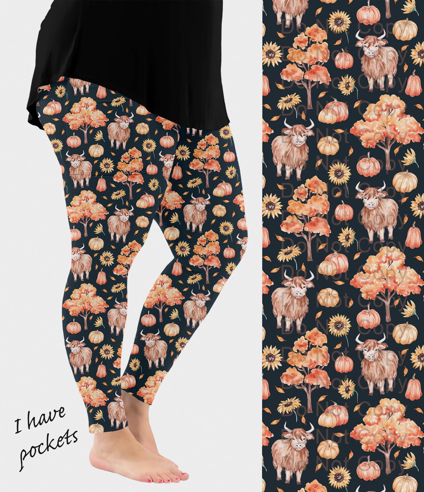 RTS - Autumn Highland Cows Leggings w/ Pockets