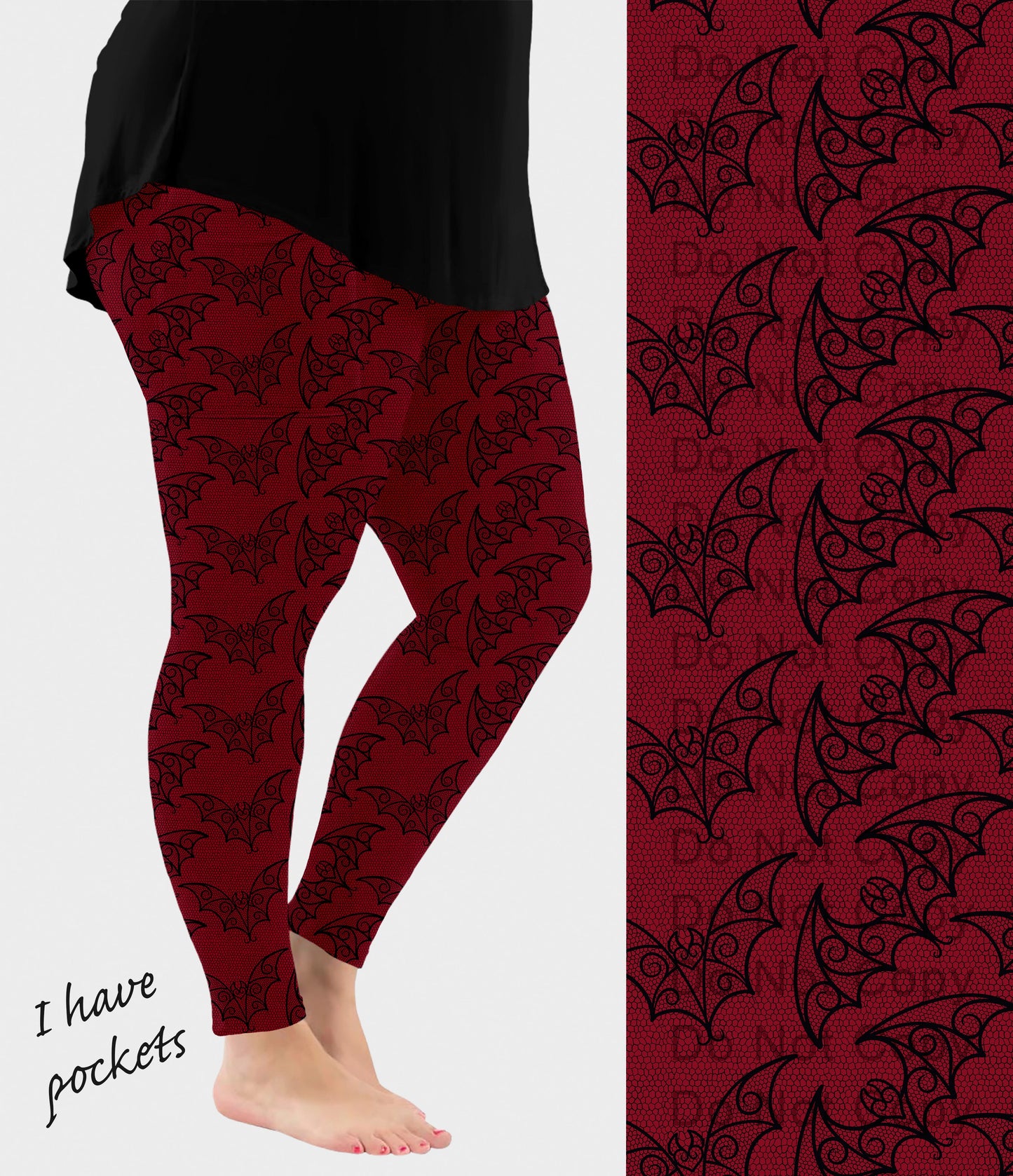 RTS - Red Batty Lace Leggings w/ Pockets