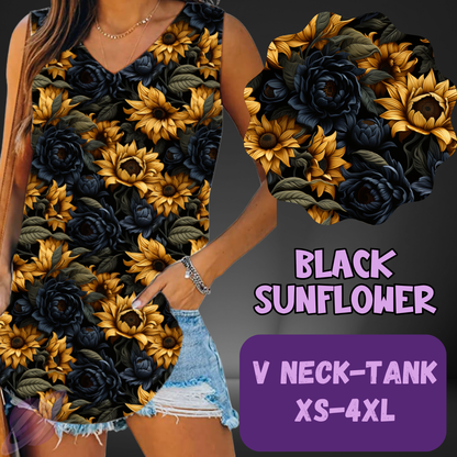 BLACK SUNFLOWER-PATTERN PANEL OUTFIT RUN-SOFT CLOSE 7/10 HARD CLOSE 7/12