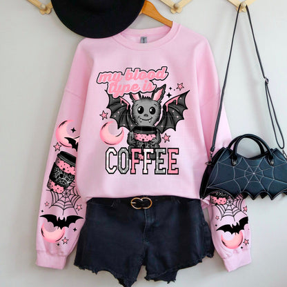 BLOOD TYPE COFFEE SWEATSHIRT W/ SLEEVE PRINT