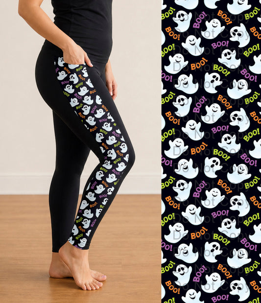 RTS - Boo Ghosts Side Panel Leggings with Pockets