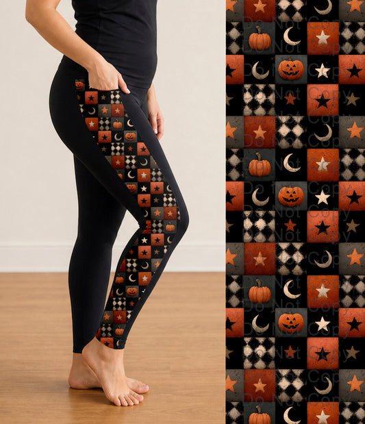 RTS - Checkered Halloween Side Panel Leggings with Pockets