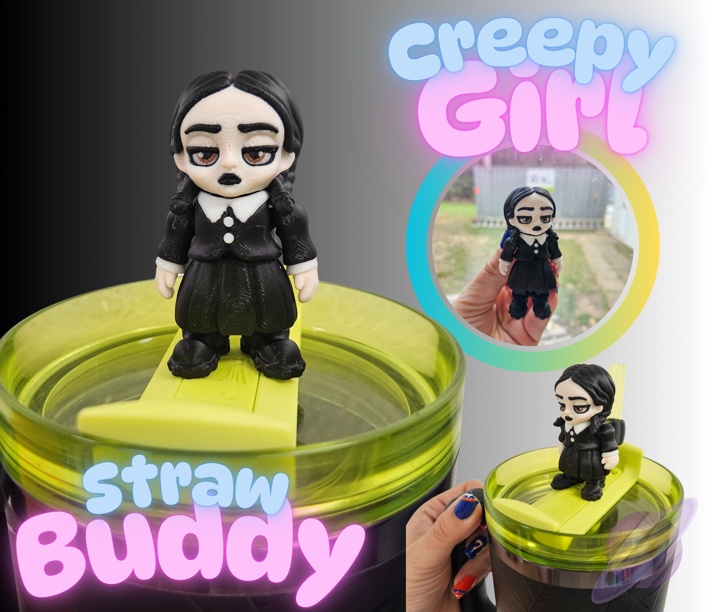 CREEPY GIRL-3D PRINTED STRAW BUDDY