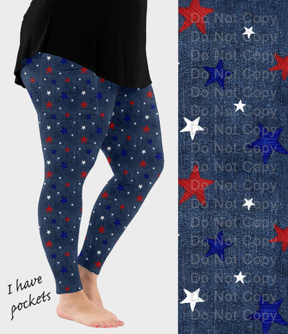 RTS - Denim Stars Leggings with Pockets