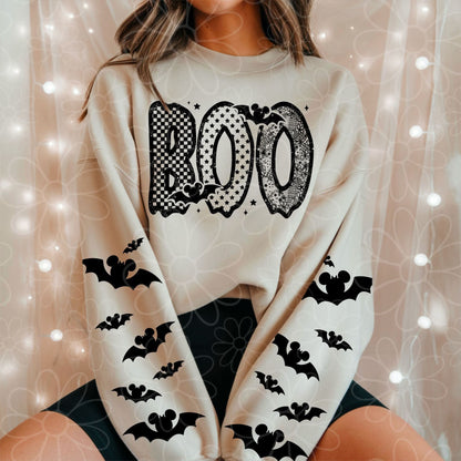BOO MOUSE SWEATSHIRT W/ SLEEVE PRINT