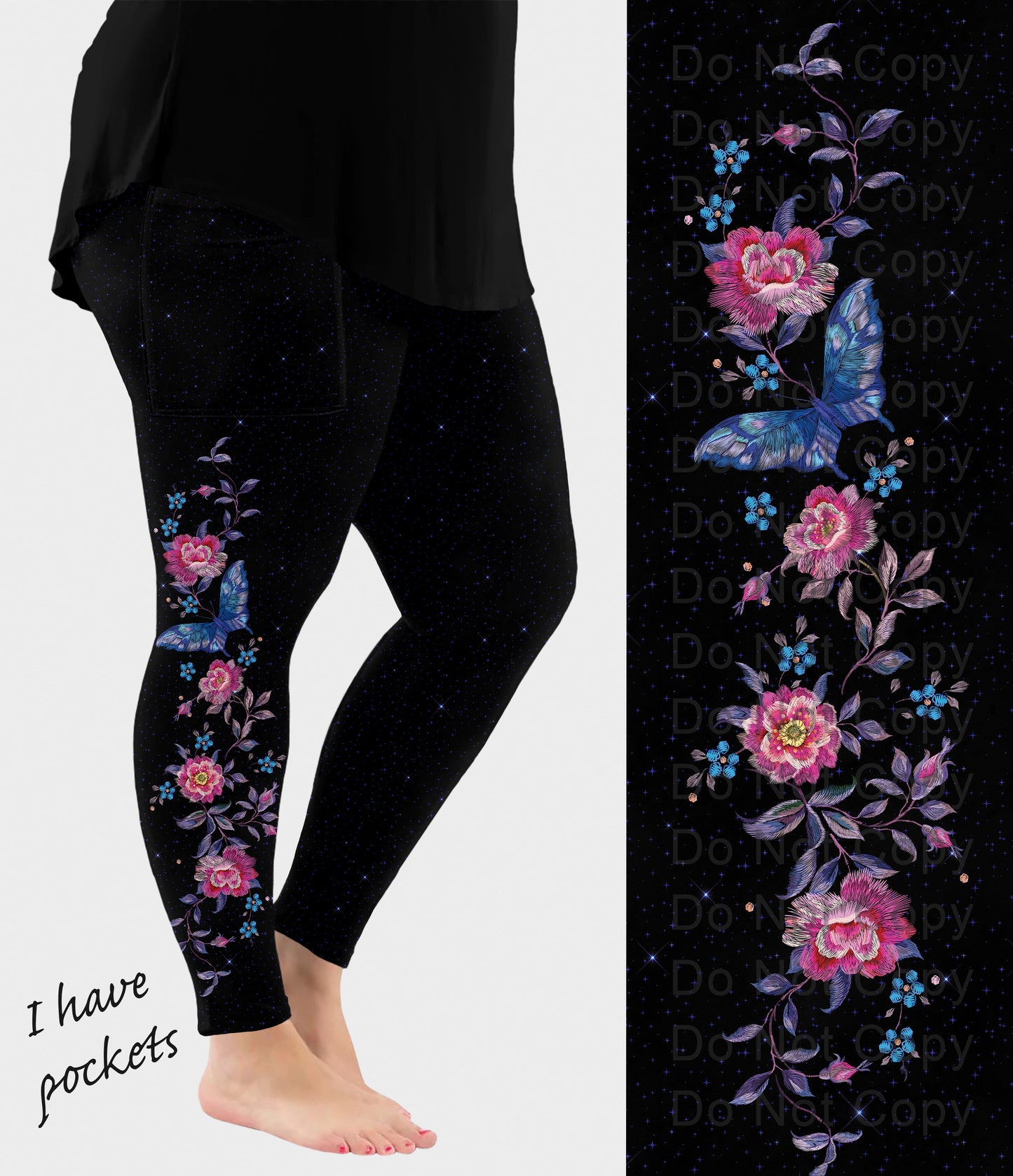 RTS - Floral Butterfly Side Design Leggings with Pockets