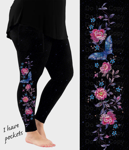 RTS - Floral Butterfly Side Design Leggings with Pockets