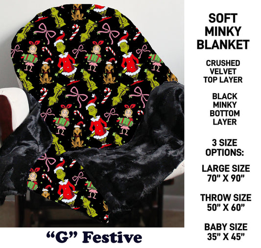 MN8K - "G" Festive Minky Blanket - Preorder Due 10/18 ETA: Early Dec