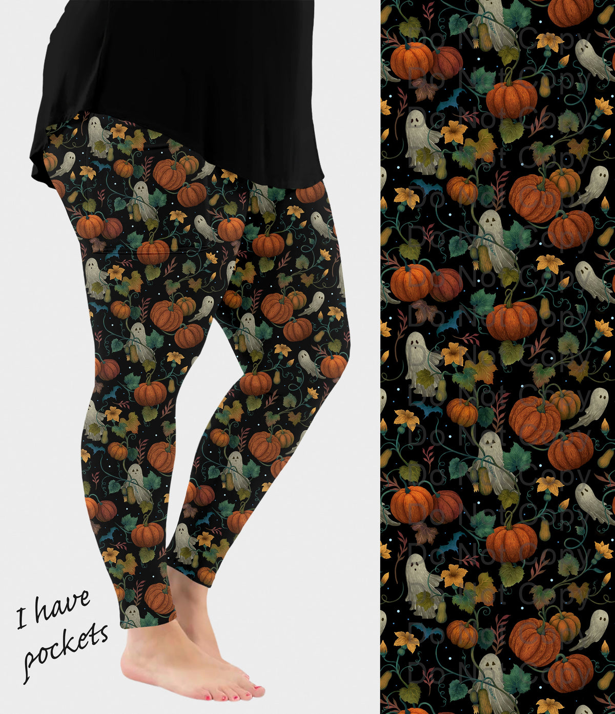 RTS - Ghostly Pumpkin Patch Leggings with Pockets