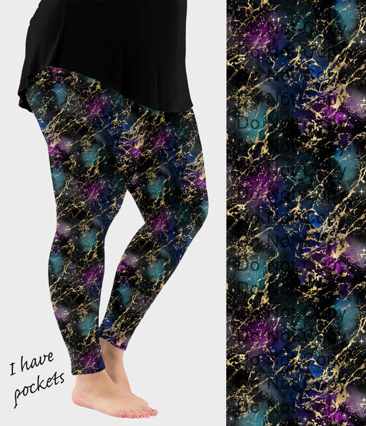 RTS - Golden Colorstruck Galaxy Leggings with Pockets
