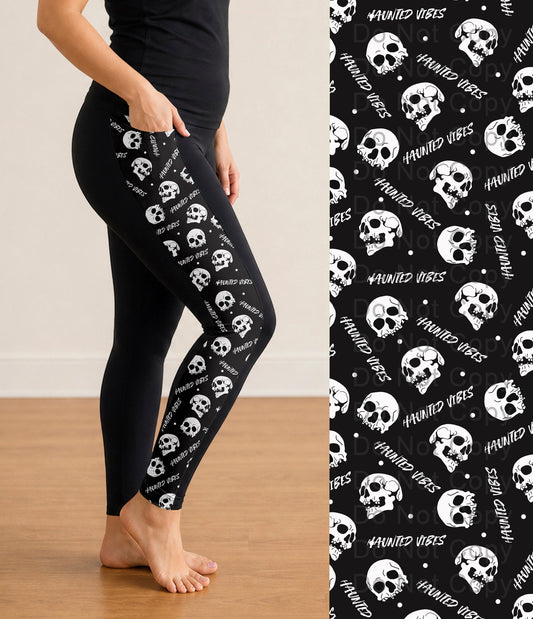 RTS - Haunted Vibes Skulls Side Panel Leggings with Pockets