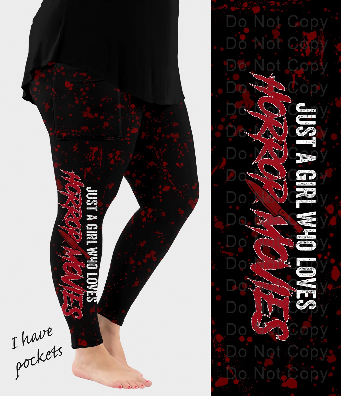 RTS - Just a Girl Who Loves Horror Movies Side Design Leggings w/ Pockets