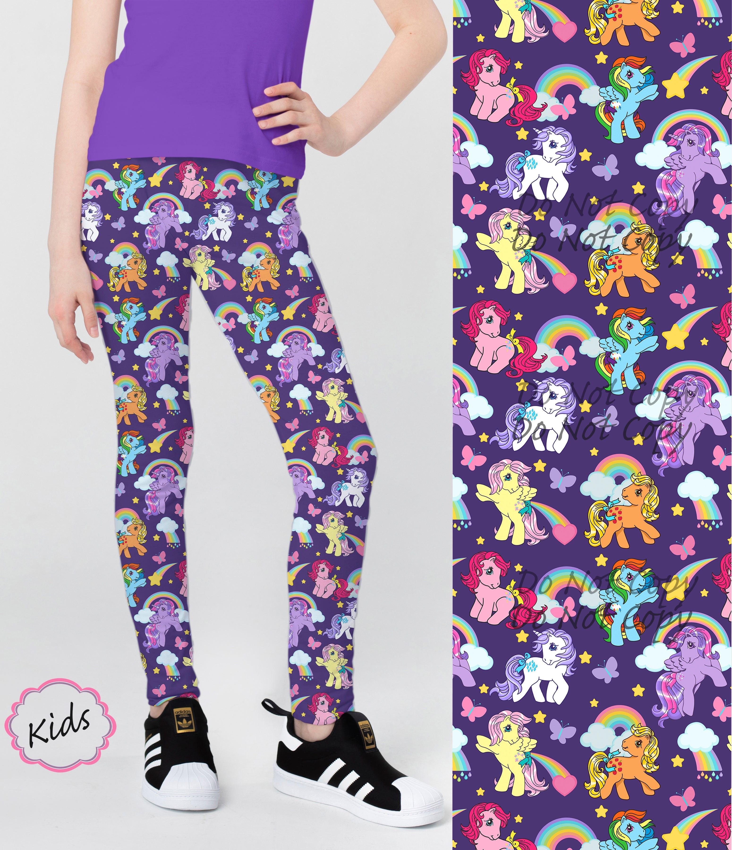 RTS - Kids Purple Nostalgic Ponies Leggings w/ Pockets