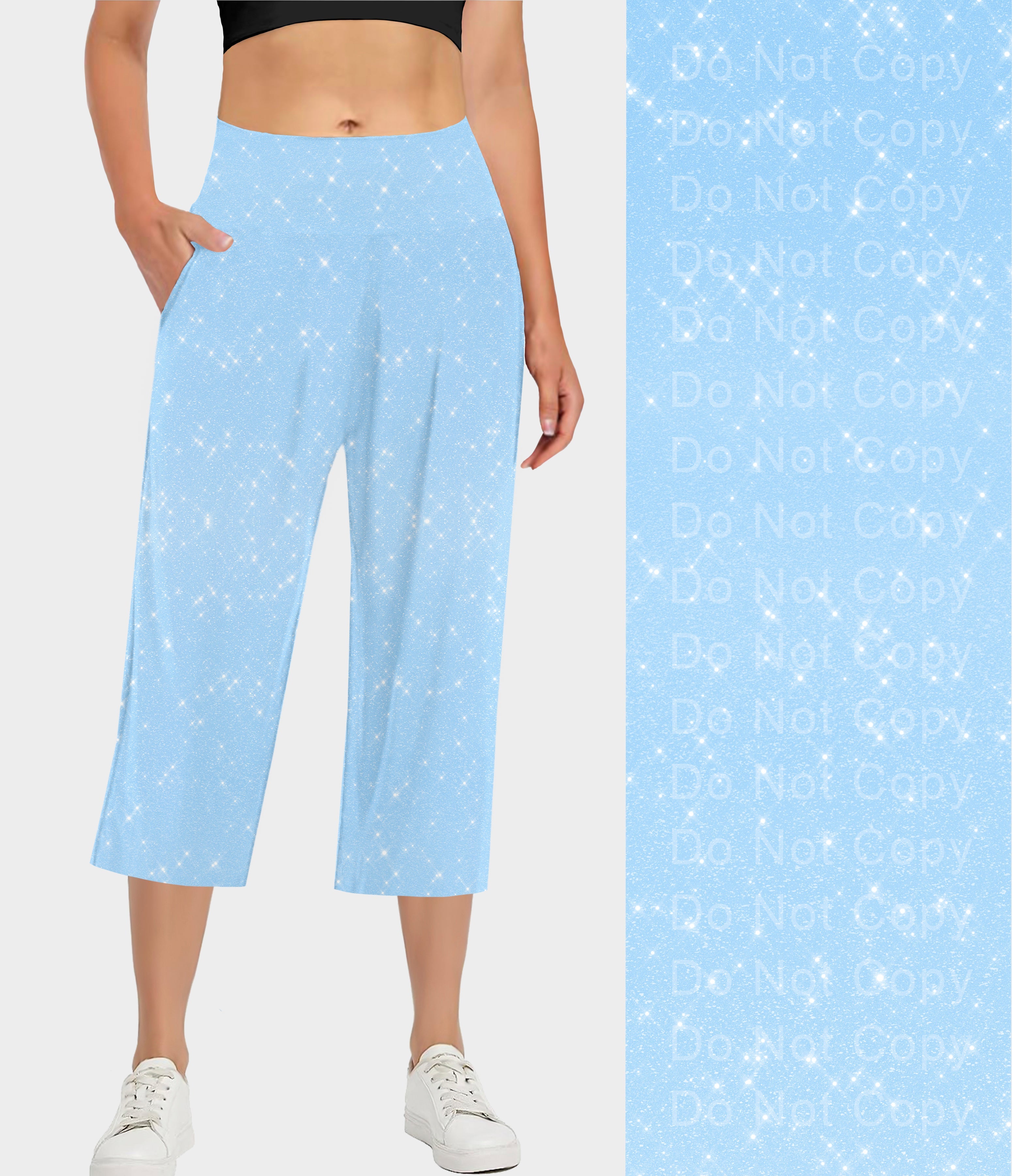 RTS - Light Blue Sparkle Capri Lounge Pants