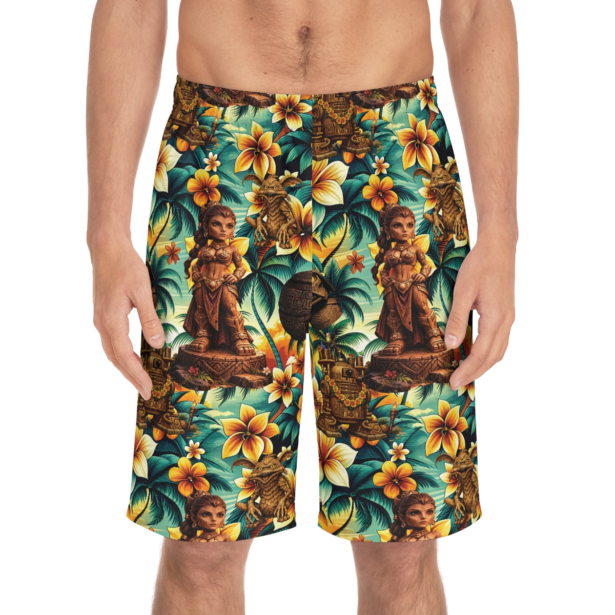 Tiki Princess (Design 3) Mens Beach Shorts with Drawstring Waist
