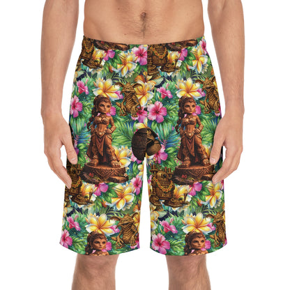 Tiki Princess (Design 1) Mens Beach Shorts with Drawstring Waist