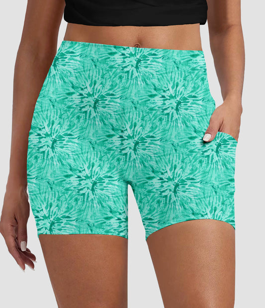 RTS - Mint Tie Dye Biker Shorts with Pockets