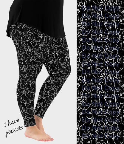 RTS - Mischievous Black Cats Leggings w/ Pockets