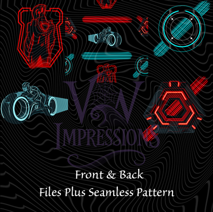Red Vs Blue Light Cycle Inspired Tron Digital Files Front, Back and Seamless Design