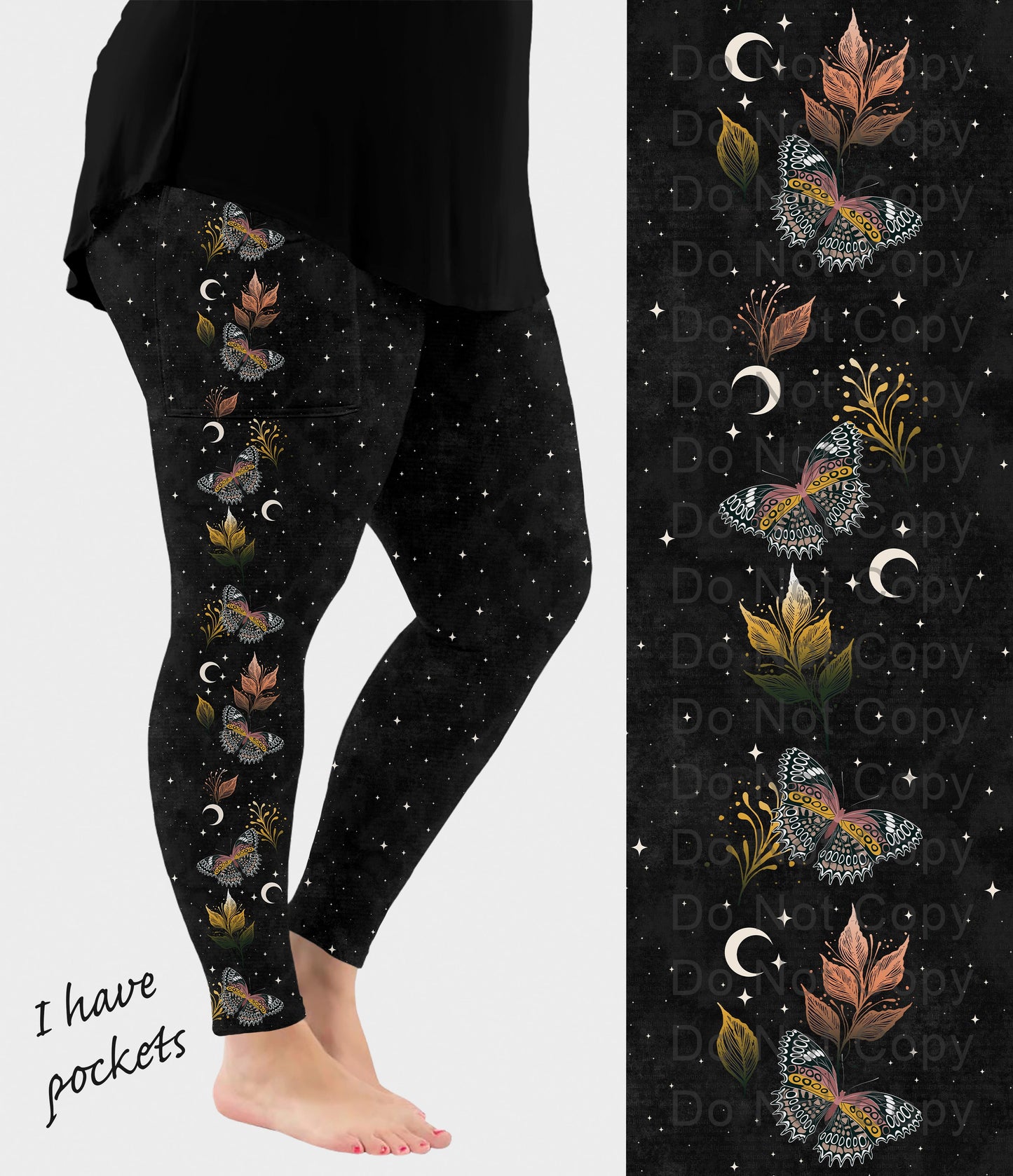 RTS - Moth Side Design Leggings w/ Pockets