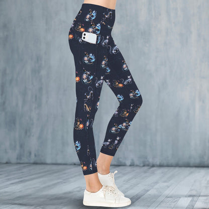Skeletion Kitties Leggings With Pockets