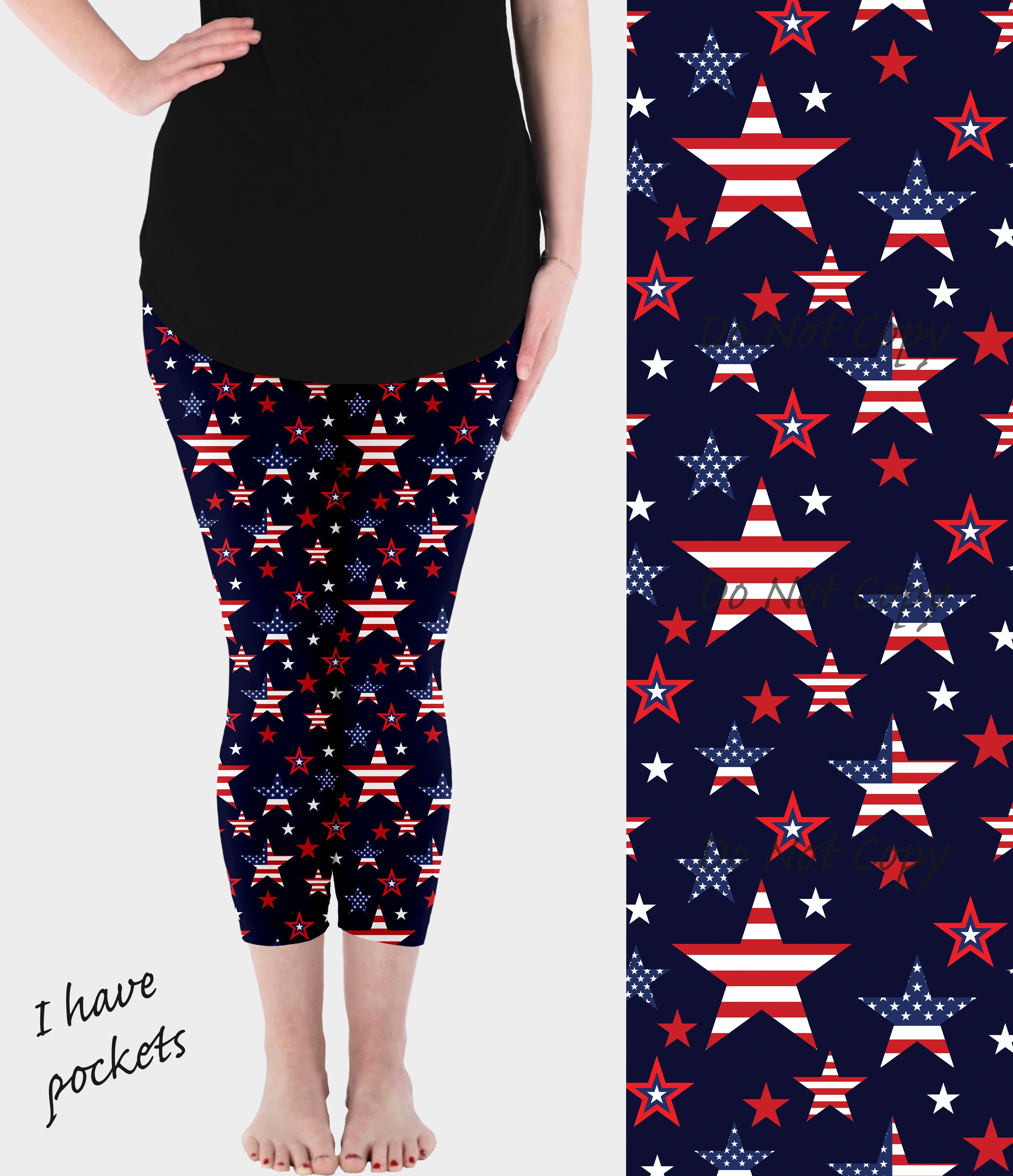 RTS - Patriotic Stars Capri Leggings w/ Pockets