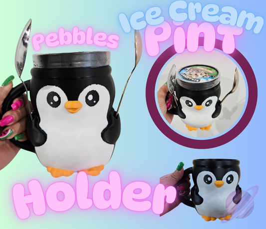 PEBBLE THE PENGUIN- 3D PRINTED ICE CREAM PINT HOLDER